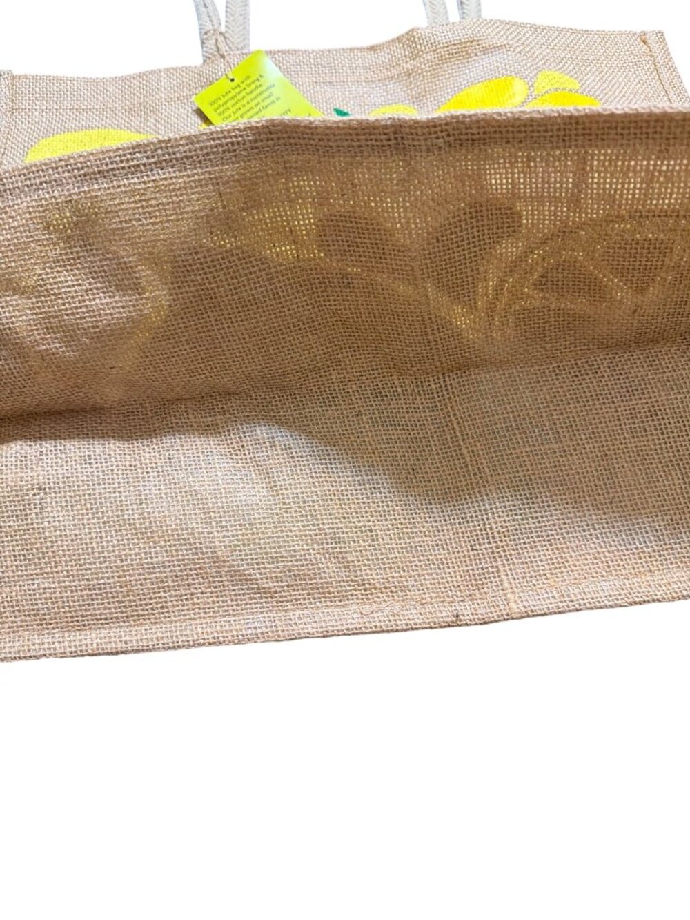 Trader Joes Lemon Lime Design Jute Tote Bag Cotton Handles Retired Citrus NWT - Picture 5 of 6